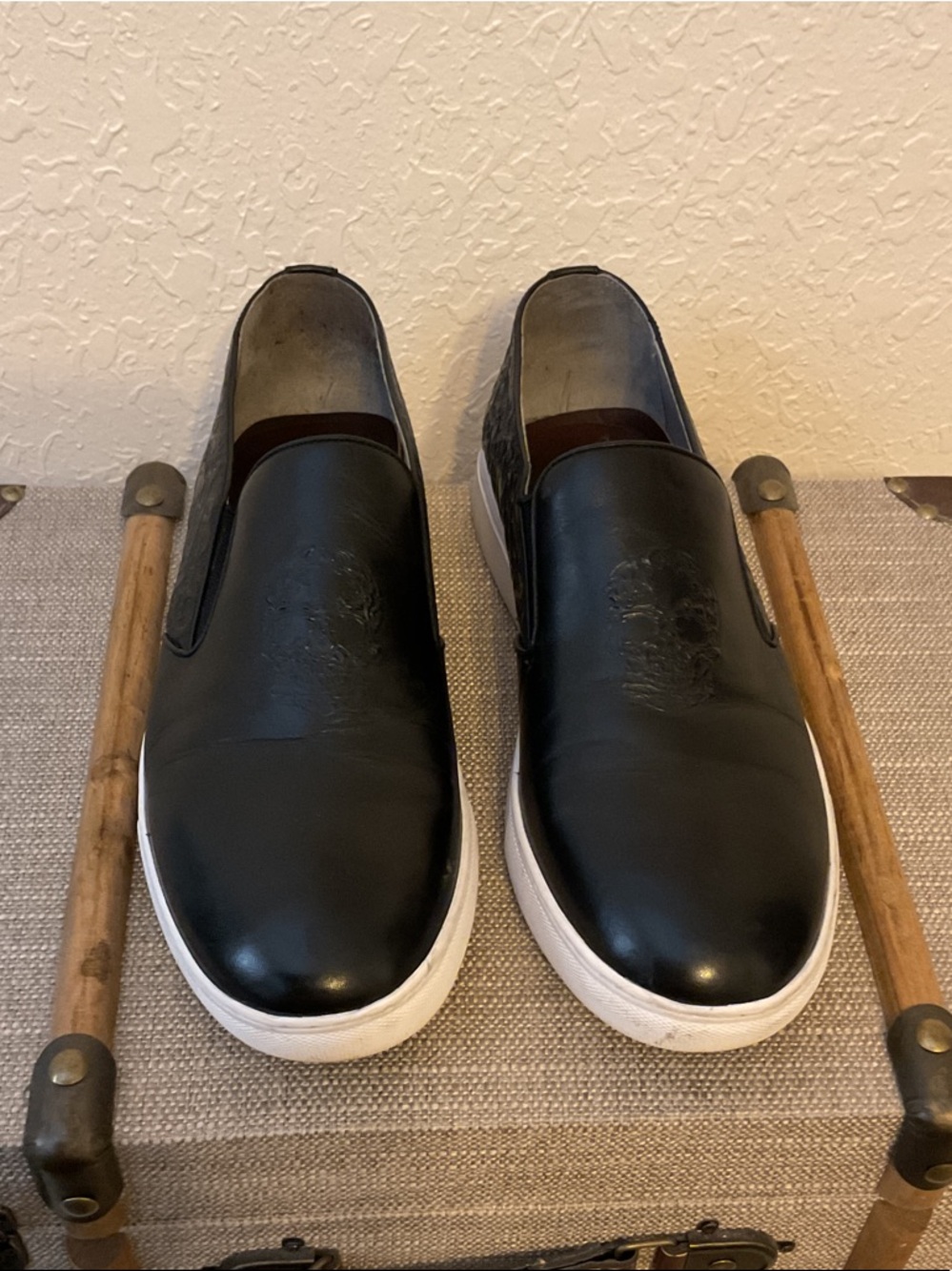 Robert Graham Black Leather Slip-On Shoes with White Soles